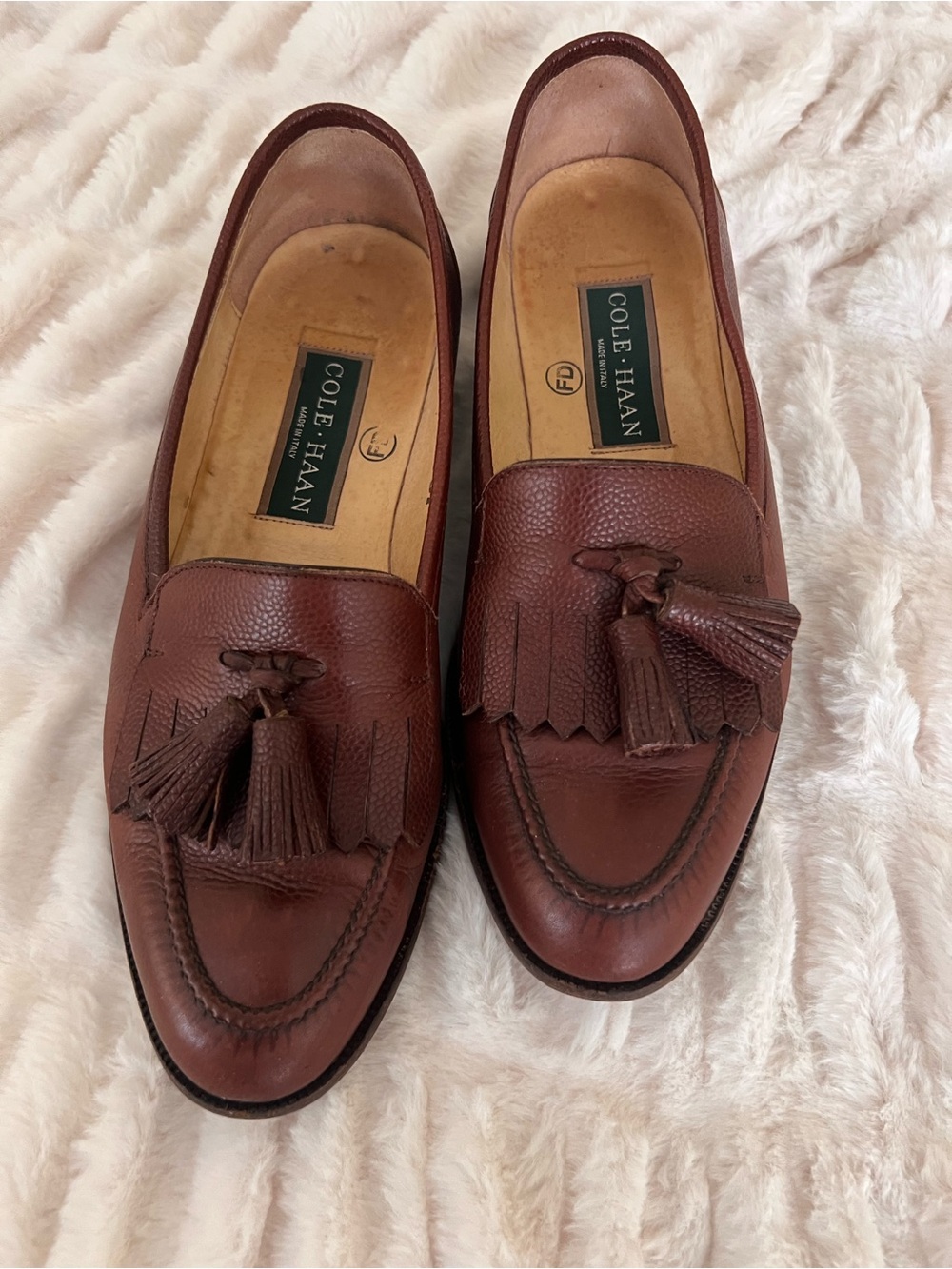 Cole Haan Vintage Brown Pebbled Leather Kiltie Tassel Loafers Size 8.5